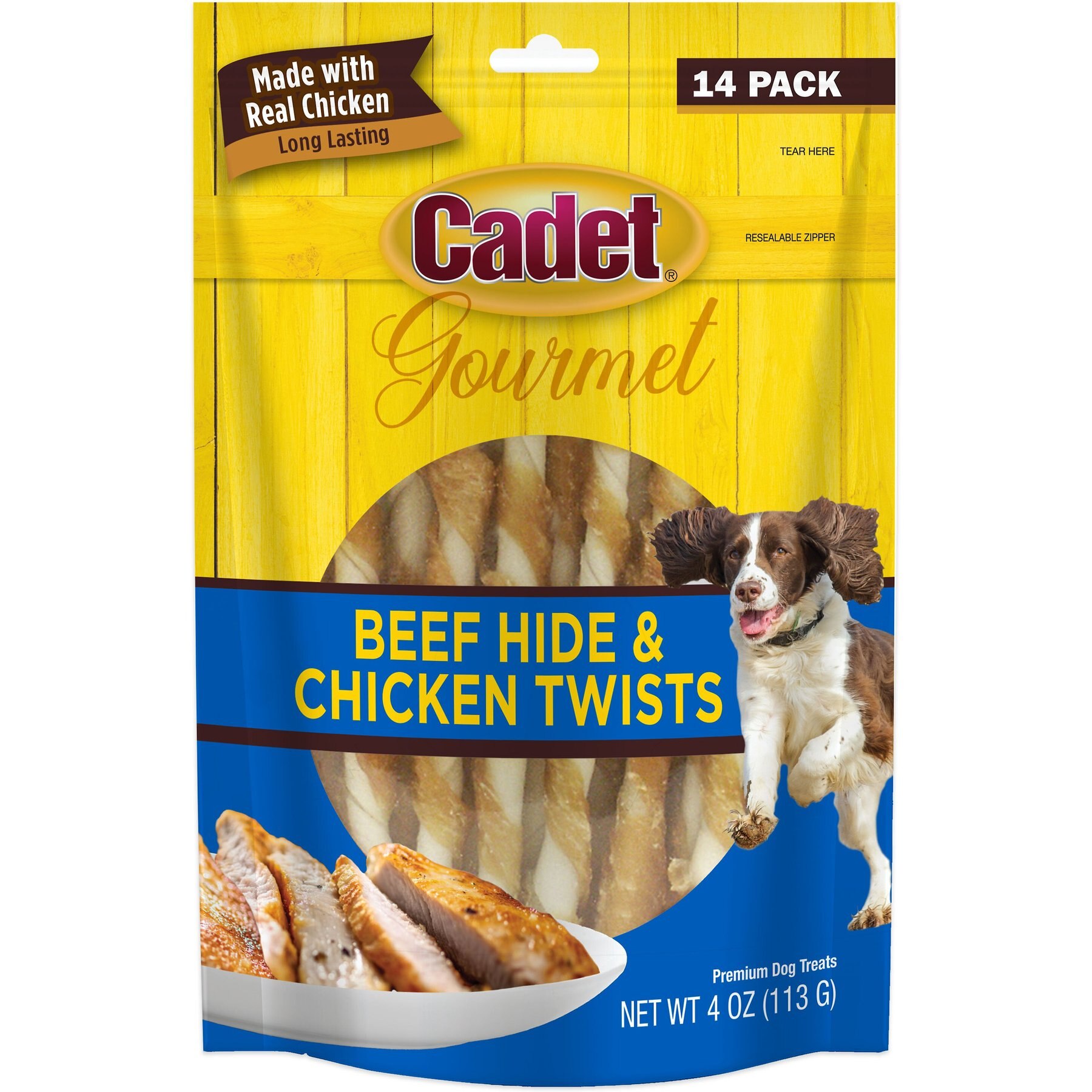 Cadet Gourmet Beef Hide & Chicken Twists Sticks Dog Treats, 5-in