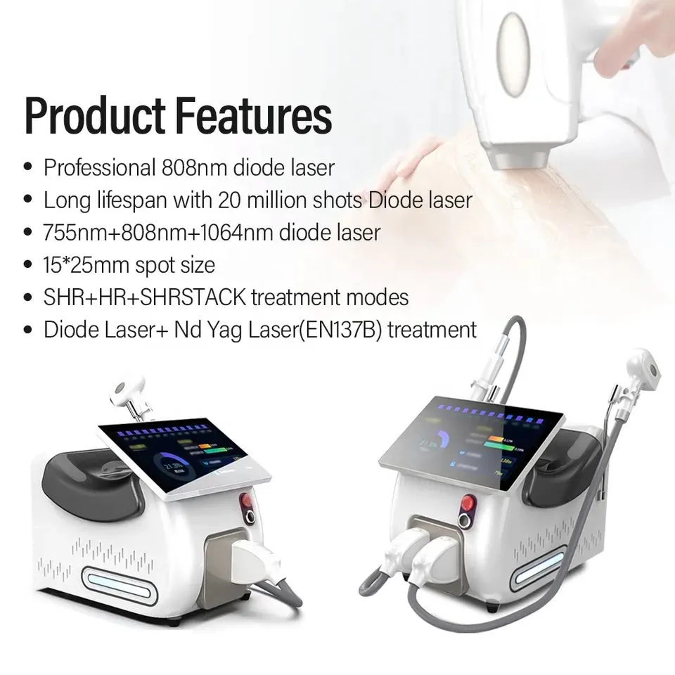 New Portable Nd Yag Pico Laser Tattoo Removal Ice 755nm 1064nm 808 nm Diode Laser Hair Removal Machine