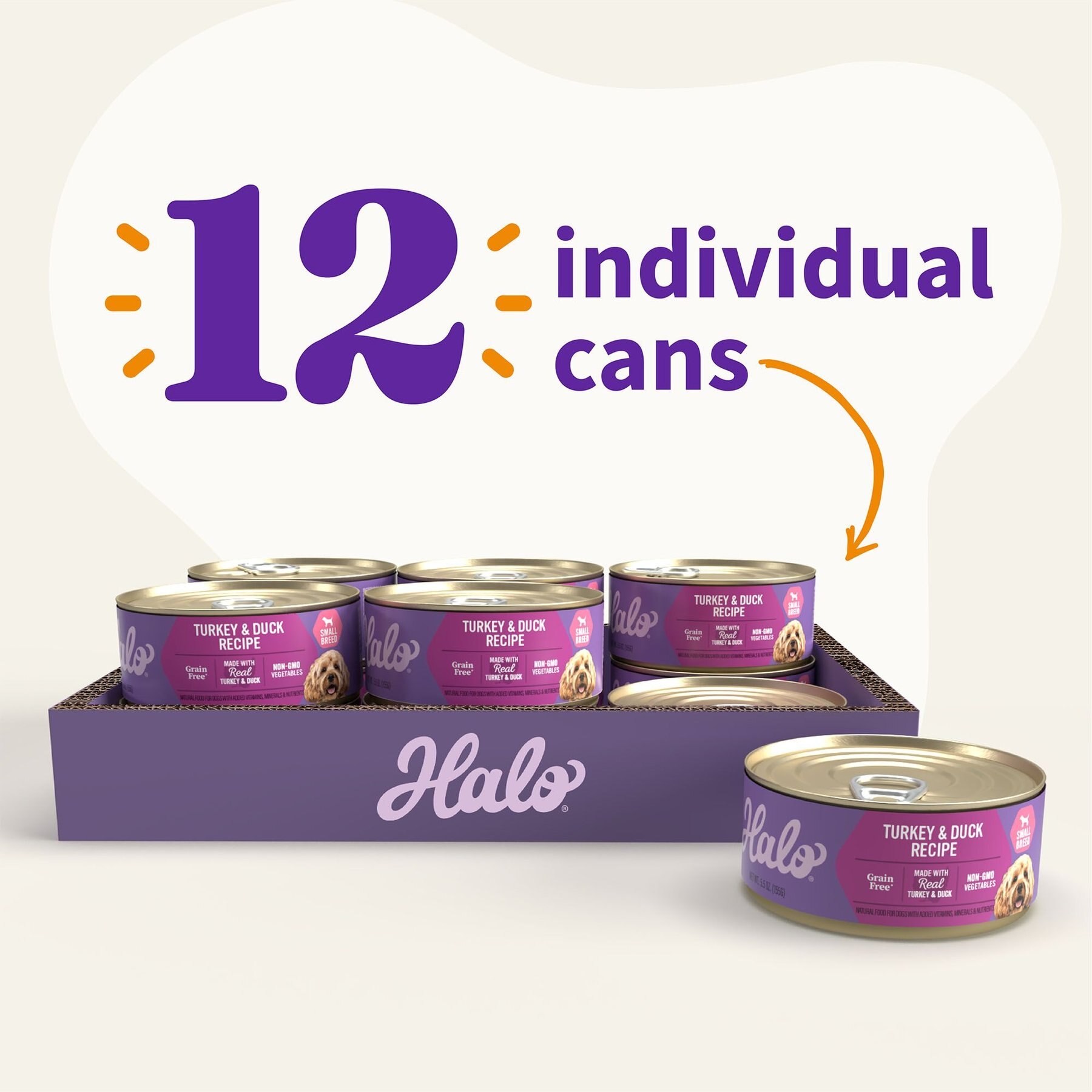 Halo Turkey & Duck Recipe Grain-Free Small Breed Canned Dog Food, 5.5-oz, case of 12