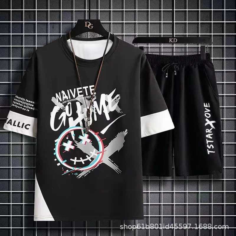 Men's T-Shirts Summer Mens Sets 2 Piece Set Tracksuits Tshirt for Men Casual Men Clothing Joggers Set Plaid T Shirt Shorts Men Outfit Set Y240420