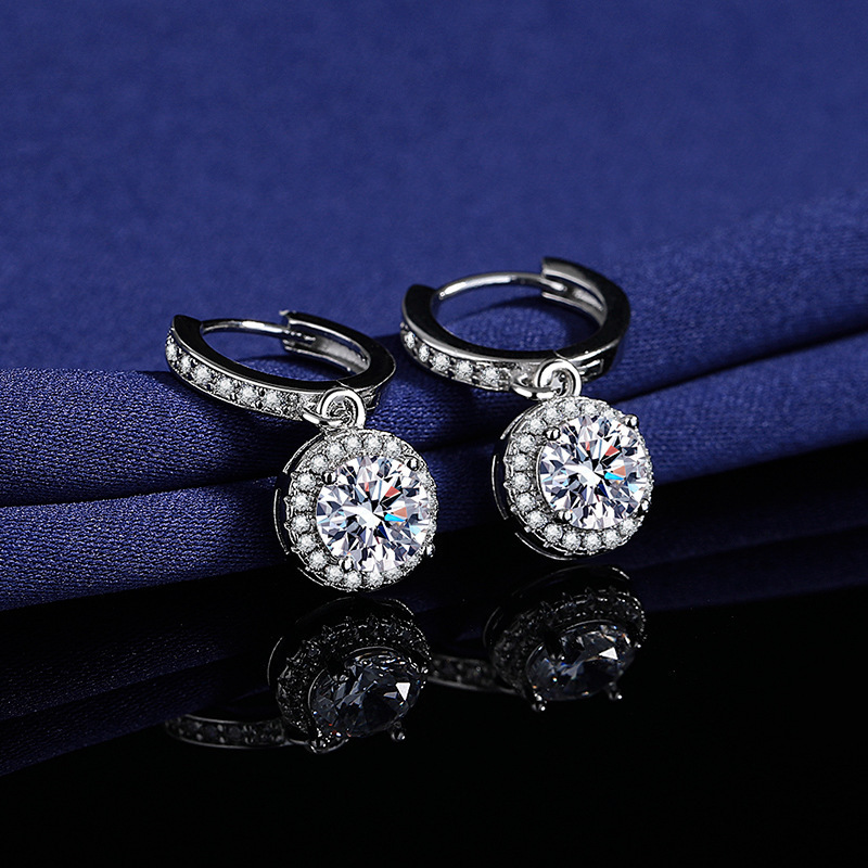 Ins Sparkling Dangle Earrings Elegant Luxury Jewelry 925 Sterling Silver 1CT Round Cut White Lab Moissanite Diamond Party Women Wedding Drop Earring G