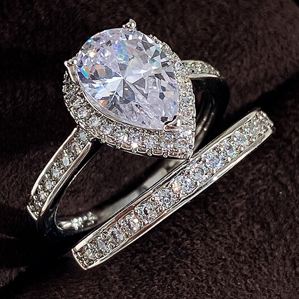 2024 Drop Ship Wedding Rings Luxury Jewelry 925 Sterlig Silver Champagne Rose Gold Fill Pear Shape 5A Zircon CZ Diamond Party Women Bridal Ring Set Gi
