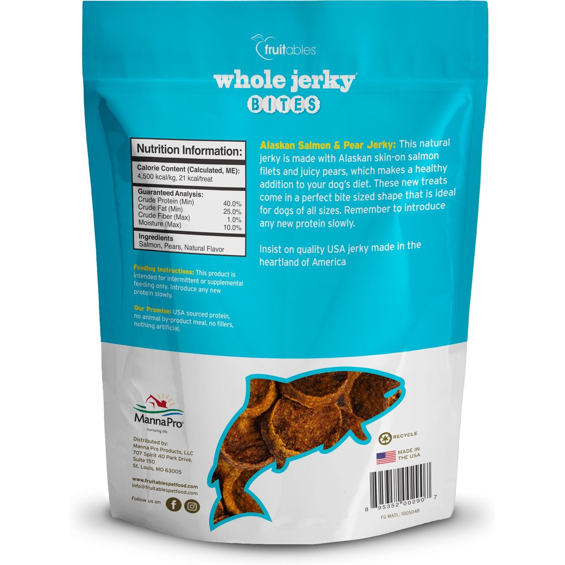 Fruitables Whole Jerky Bites Alaskan Salmon & Pear Dog Treats, 5-oz bag