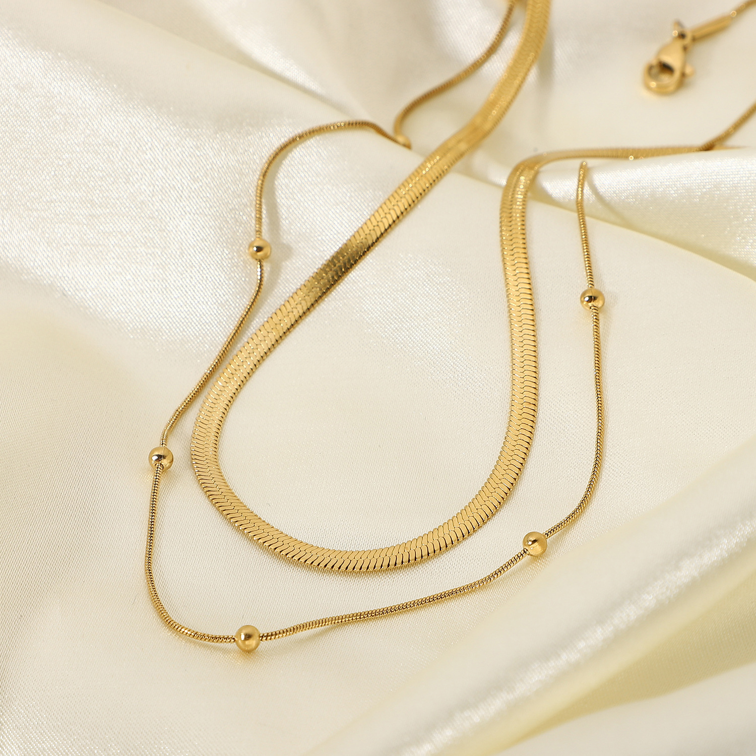 Elegant 18K Real Gold Plated Choker Necklace Double Layer Snake Chain Necklaces For Women Wedding Jewelry Friend Family Numbers Gift Luxury Accessory  - view 5