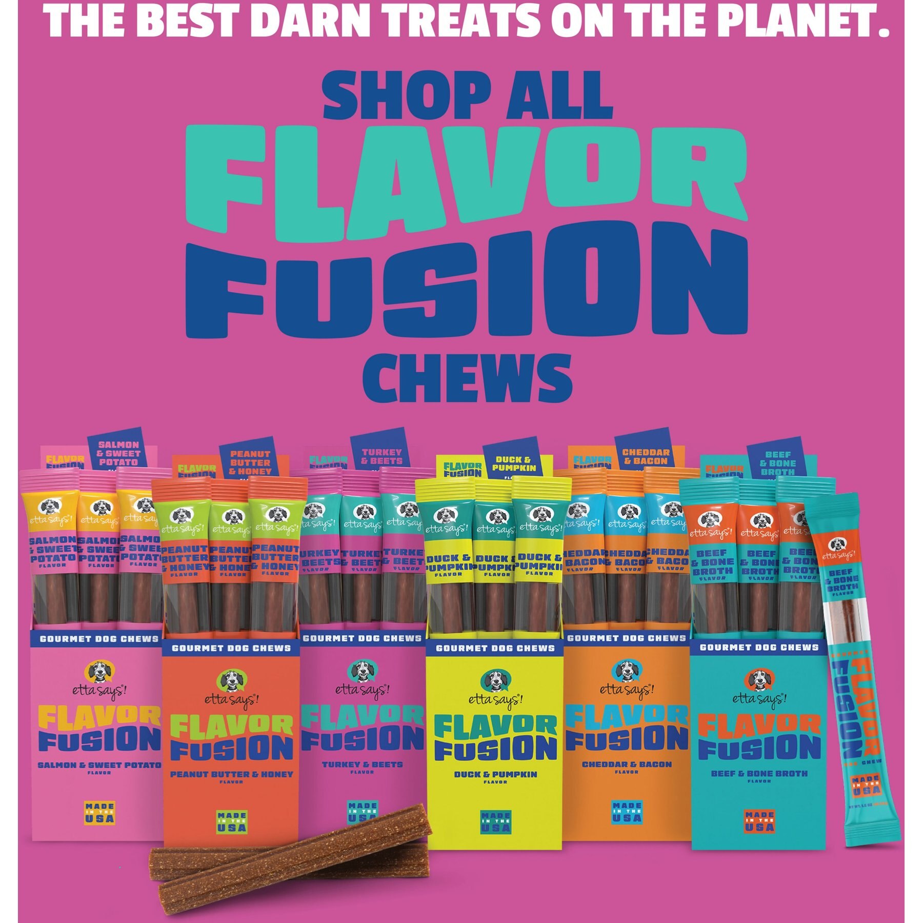 Etta Says! Fusion Gourmet Adult Turkey & Beets Flavor Natural Dog Chew Treats, 12 count