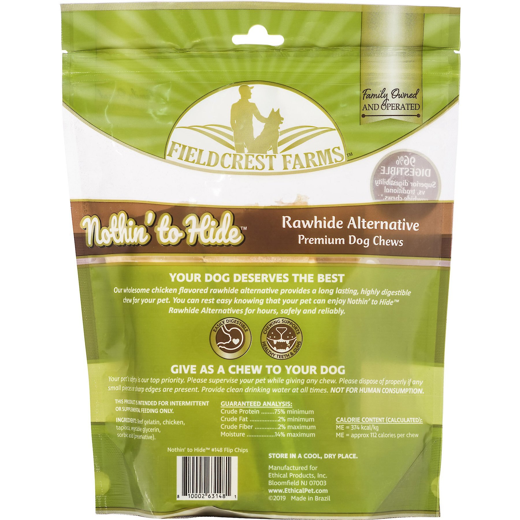 Fieldcrest Farms Nothin' To Hide Rawhide Alternative Premium Dog Chews Flip Chips Chicken Flavor Natural Chew Dog Treats, 8 count