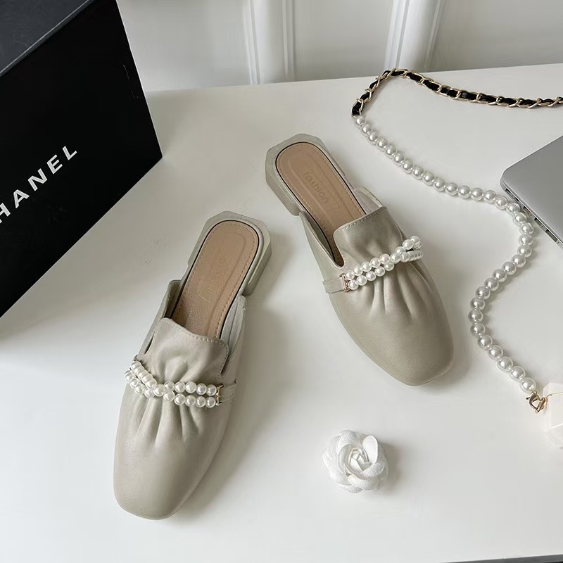 fashion leather designer bowknot slippers pointed toe slides mules for women low heel summer shoes outfoor flip ps