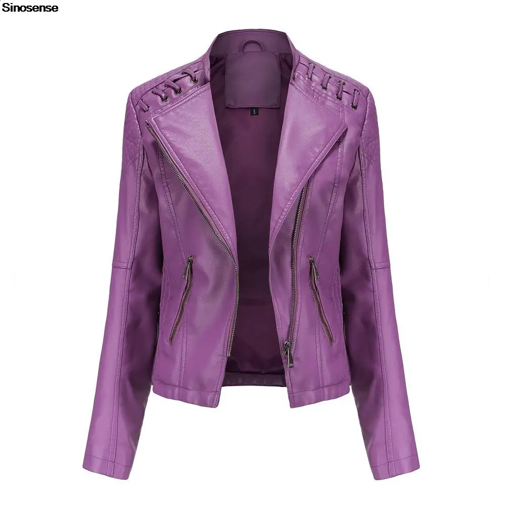 Spring Summer and Autumn Womens Artificial Leather Jacket Pu Motorcycle Purple Coat Ultra Thin Zipper Motorcycle Coat 4XL 241119