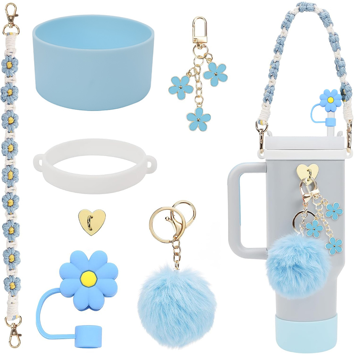 30oz 40oz tumblers Accessories set Woven Hand String handle strap Straw Key chain pendant Silicone boot flower charms cup accessories No tumbler