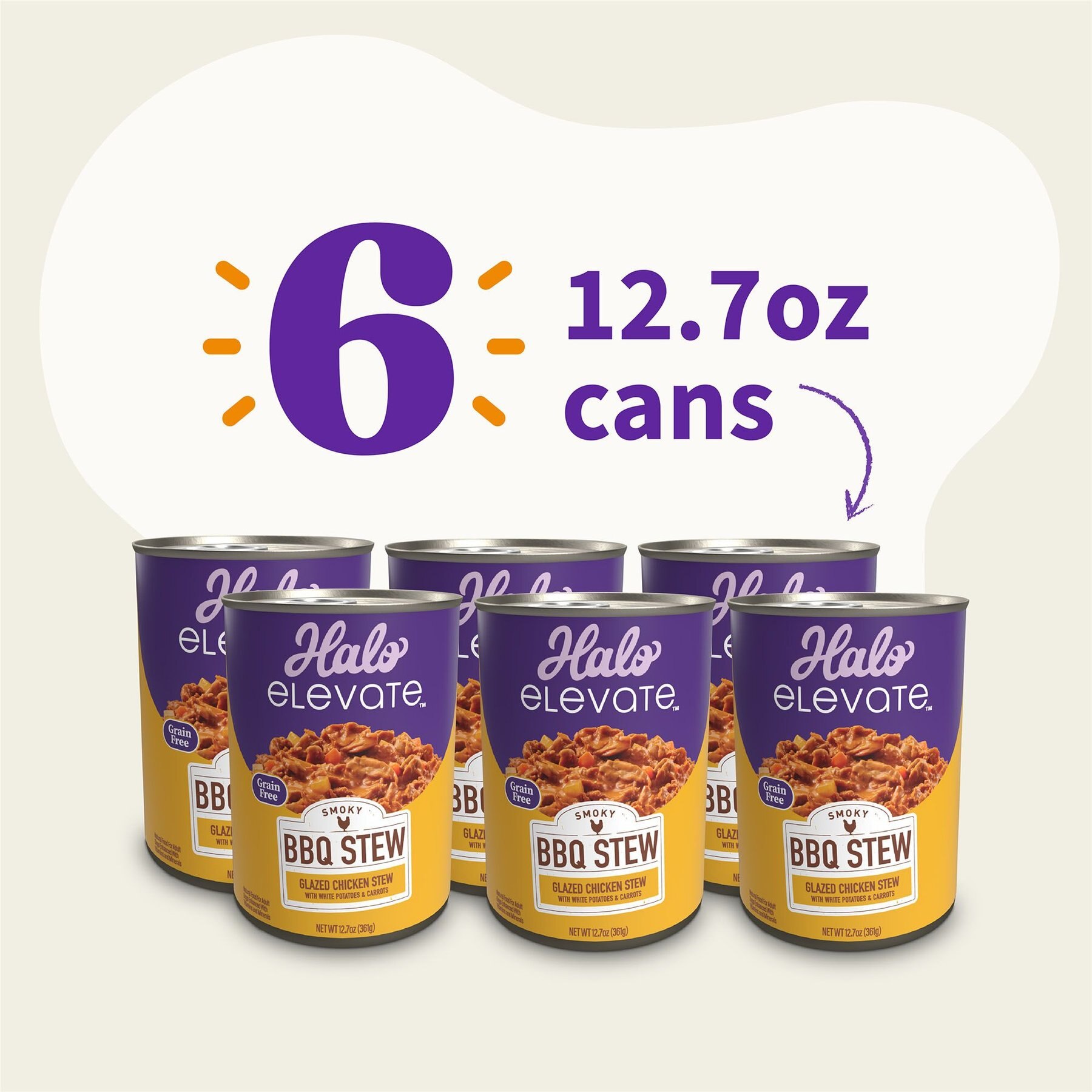 Halo Elevate Smoky BBQ Glazed Chicken Stew with White Potatoes & Carrots Grain-Free Wet Dog Food, 12.7-oz can, case of 6