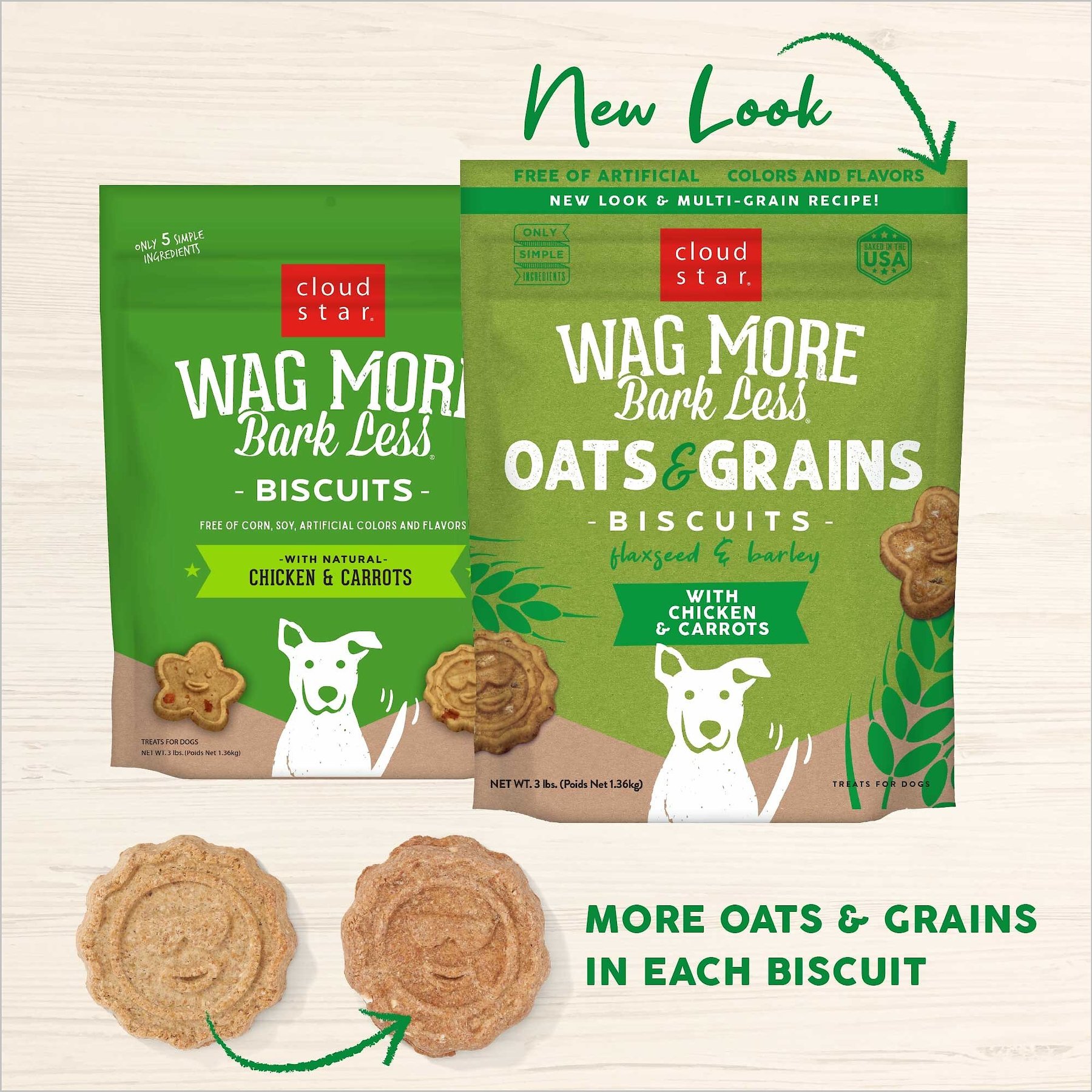 Cloud Star Wag More Bark Less Oats & Grains Biscuits with Chicken & Carrots Dog Treats
