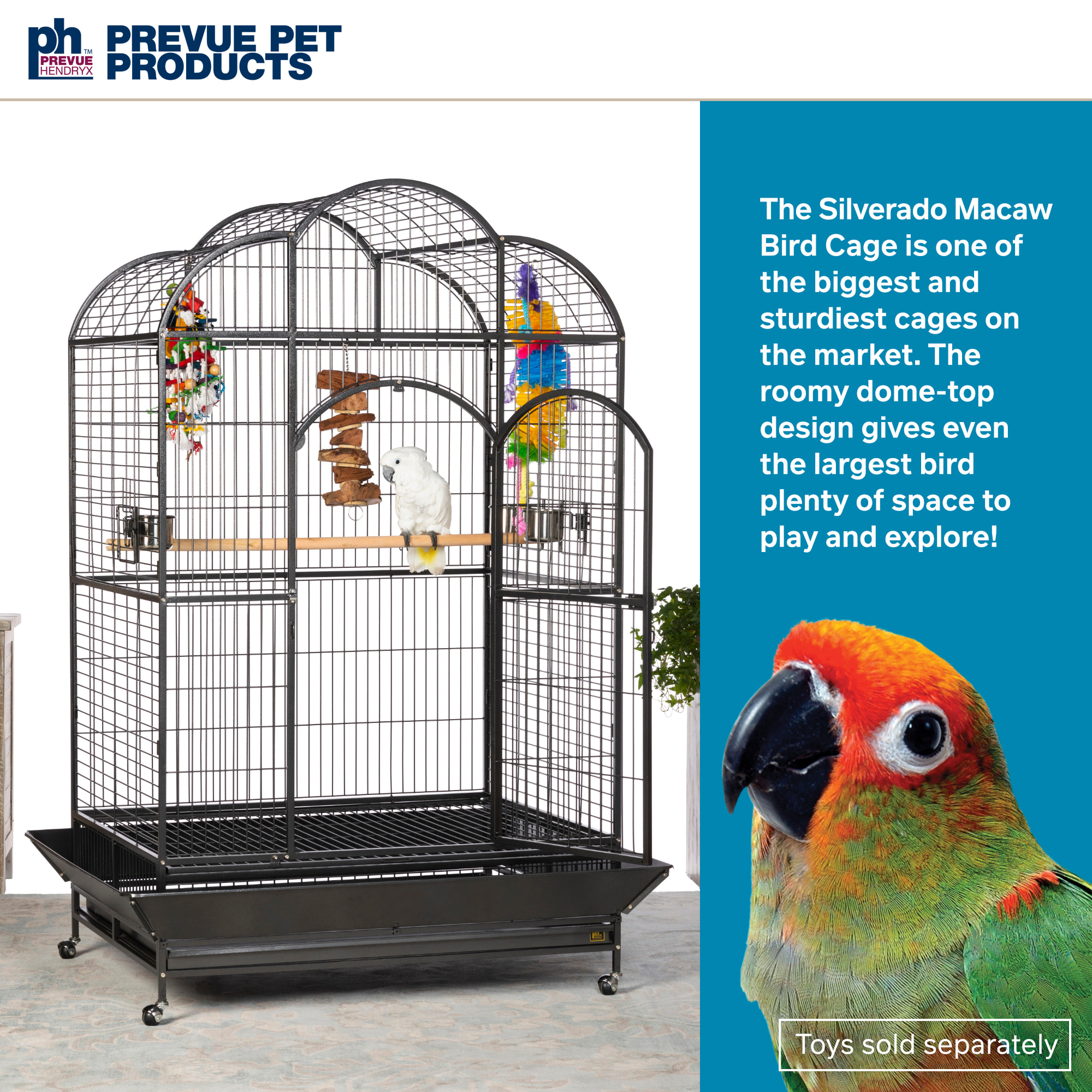 Prevue Pet Products Signature Series Wrought Iron Silverado Macaw Dometop Bird Cage in Silver