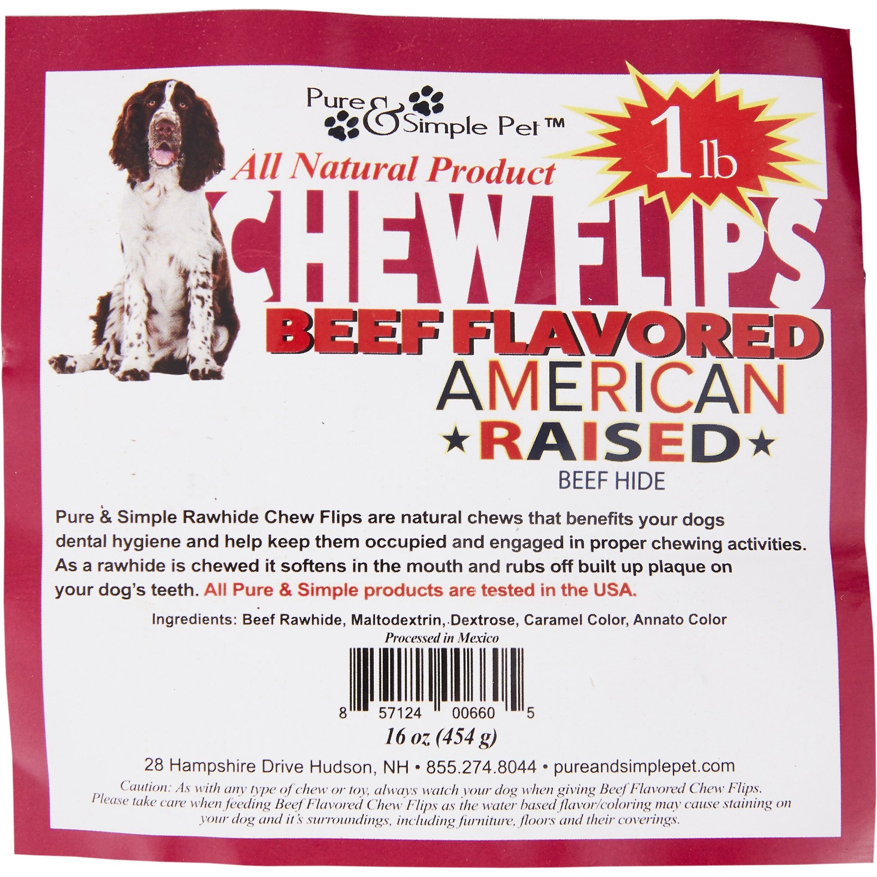 Pure & Simple Pet Beef Flavored Rawhide Chew Flips Dog Treat