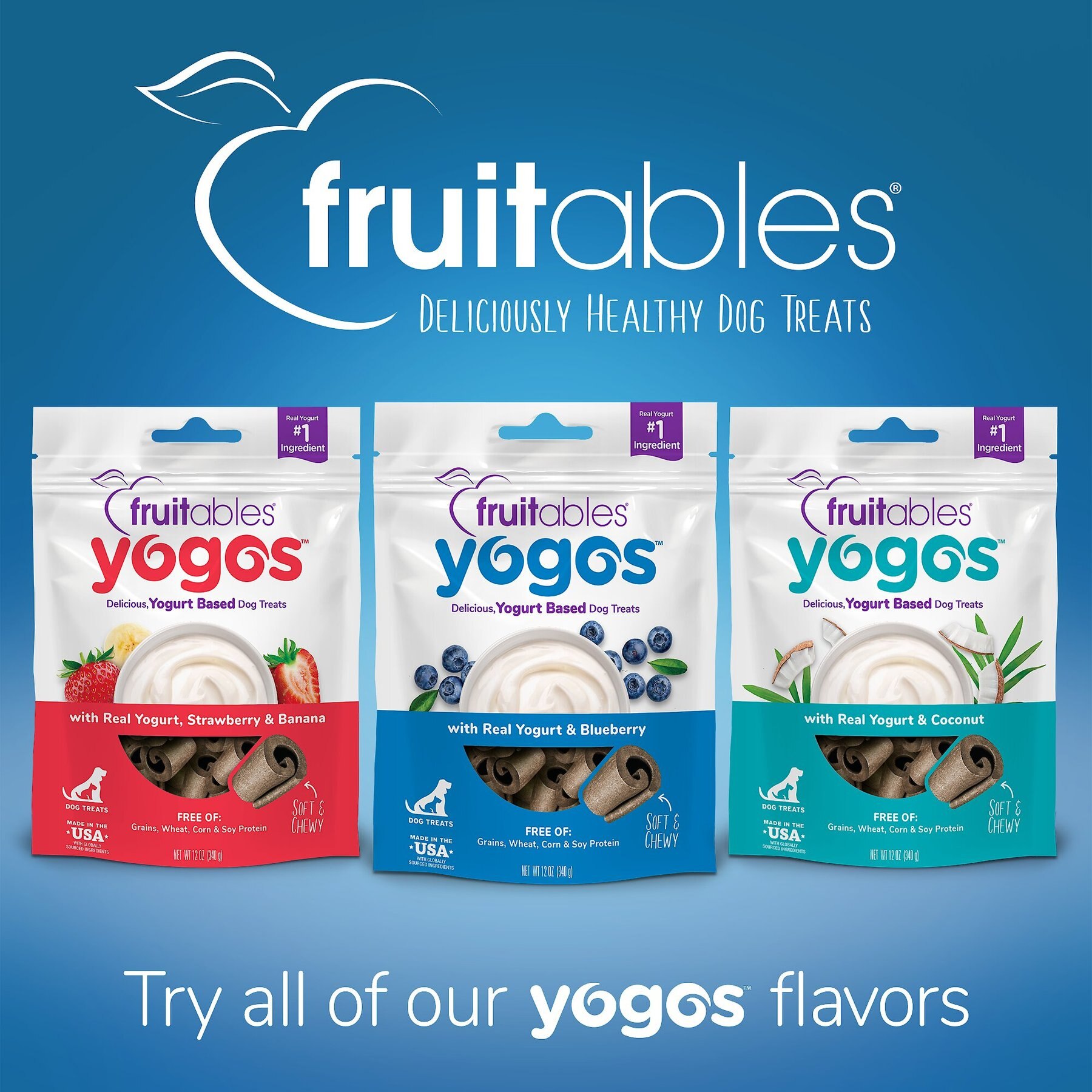 Fruitables Yogos Blueberry Flavor Grain-Free Dog Treats, 12-oz pouch