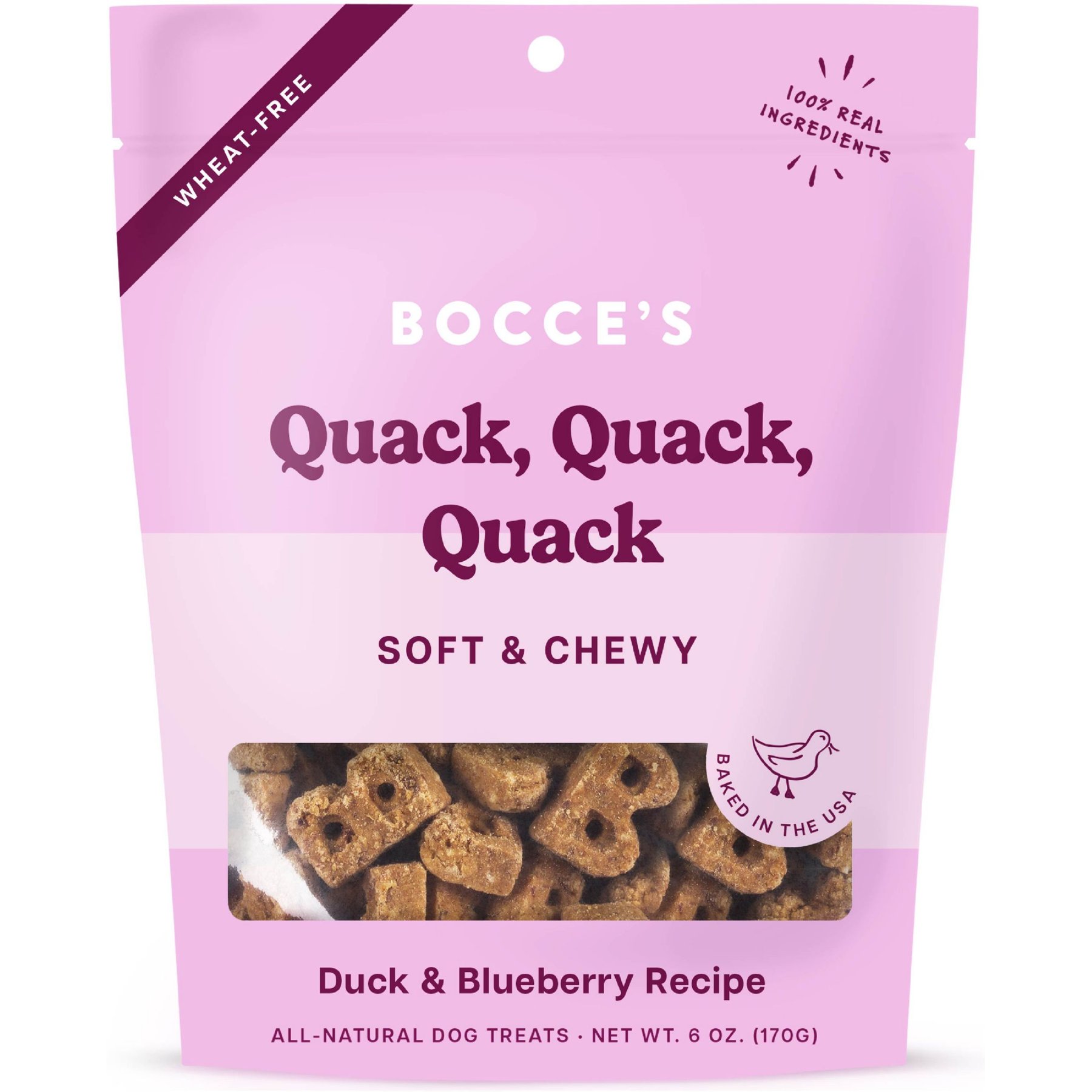 Bocce's Bakery Quack Quack Quack Duck & Blueberry Recipe Soft & Chewy Dog Treats