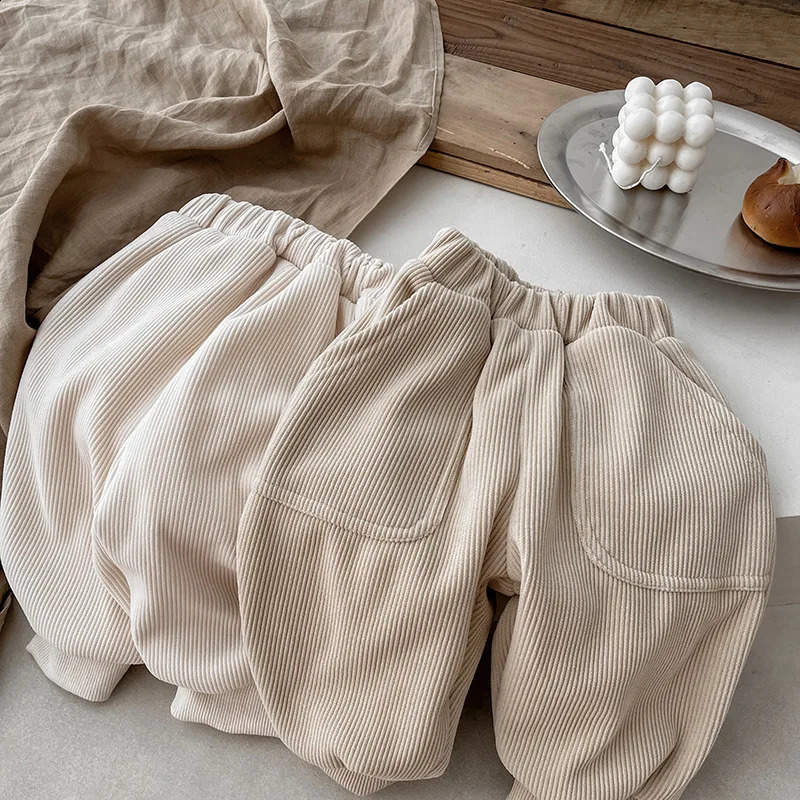 Winter Baby Velvet Thick Casual Pants Solid Color Preschool Girls Wool Trouser Baby Warm Pants Childrens Clothing 241121