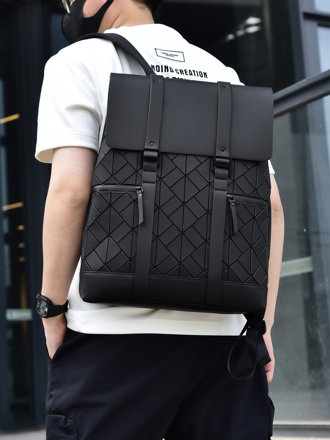 VC Fashion Men's Flip Cover Large Capacity Designer Travel Backpack For Male College Students Simple Backpack