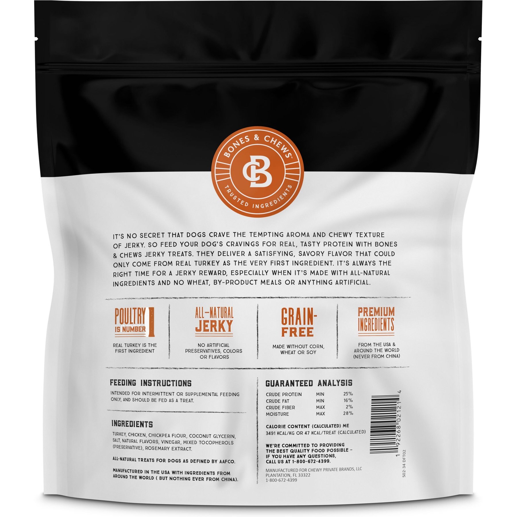Bones & Chews All Natural Grain-Free Jerky Made With Real Turkey Dog Treats