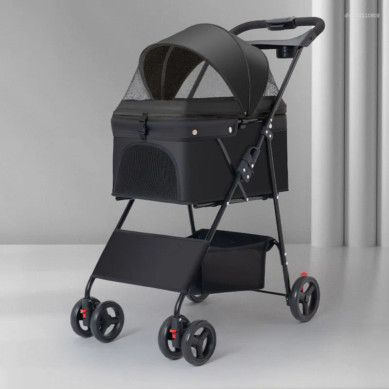 Dog Carrier Pet Stroller Foldable Walking Cat With Storage Basket Collapsible Puppy Jogging Cart For Daily Supplies