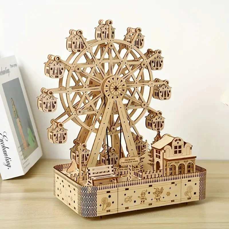 New Arrival Music Ferris Wheel 3D Three-dimensional Puzzle Wooden Building Model Ornament AssemblyAdult Creative Assembly EducXJ241120