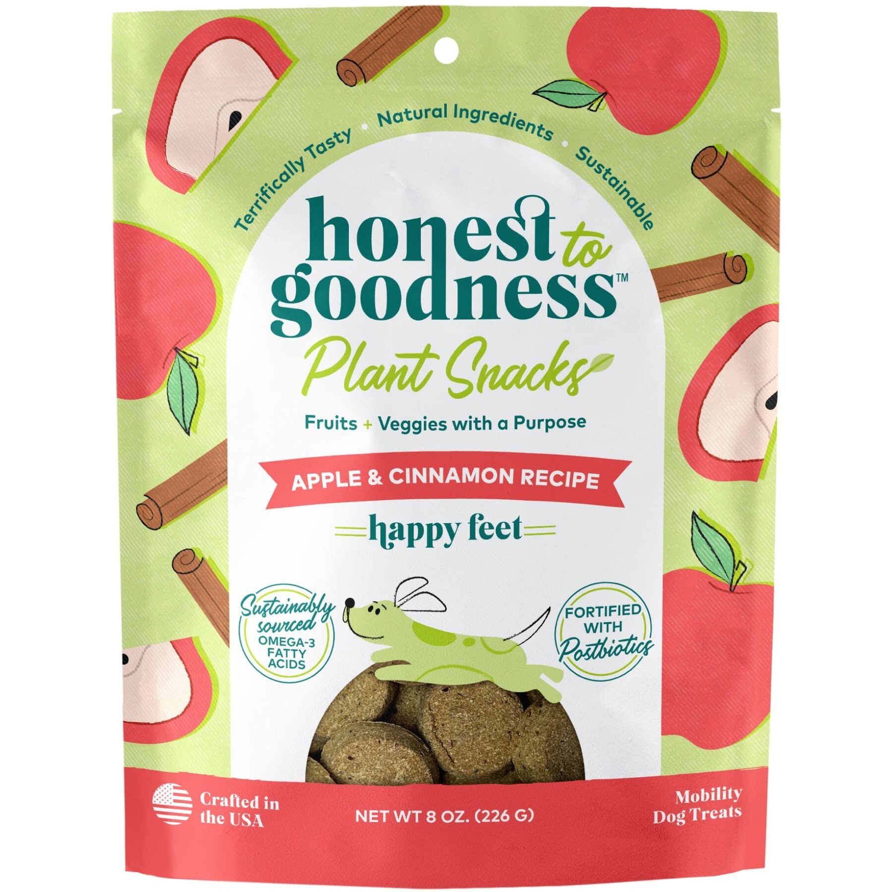 Honest To Goodness Plant Snacks Happy Feet Apple & Cinnamon Dog Treats, 8-oz bag