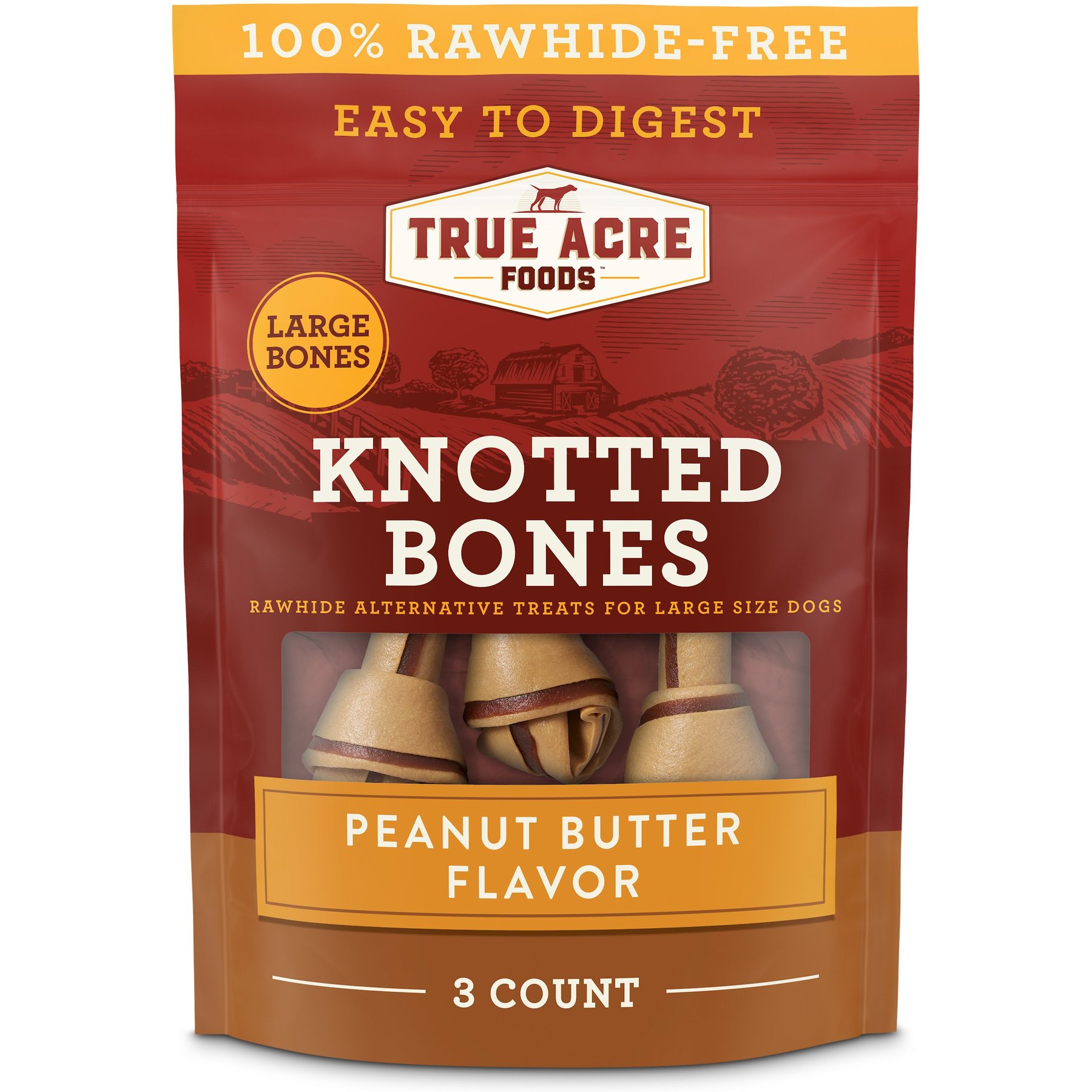 True Acre Foods, Rawhide-Free, Knotted Bones, with Natural Peanut Butter Flavor Dog Treats