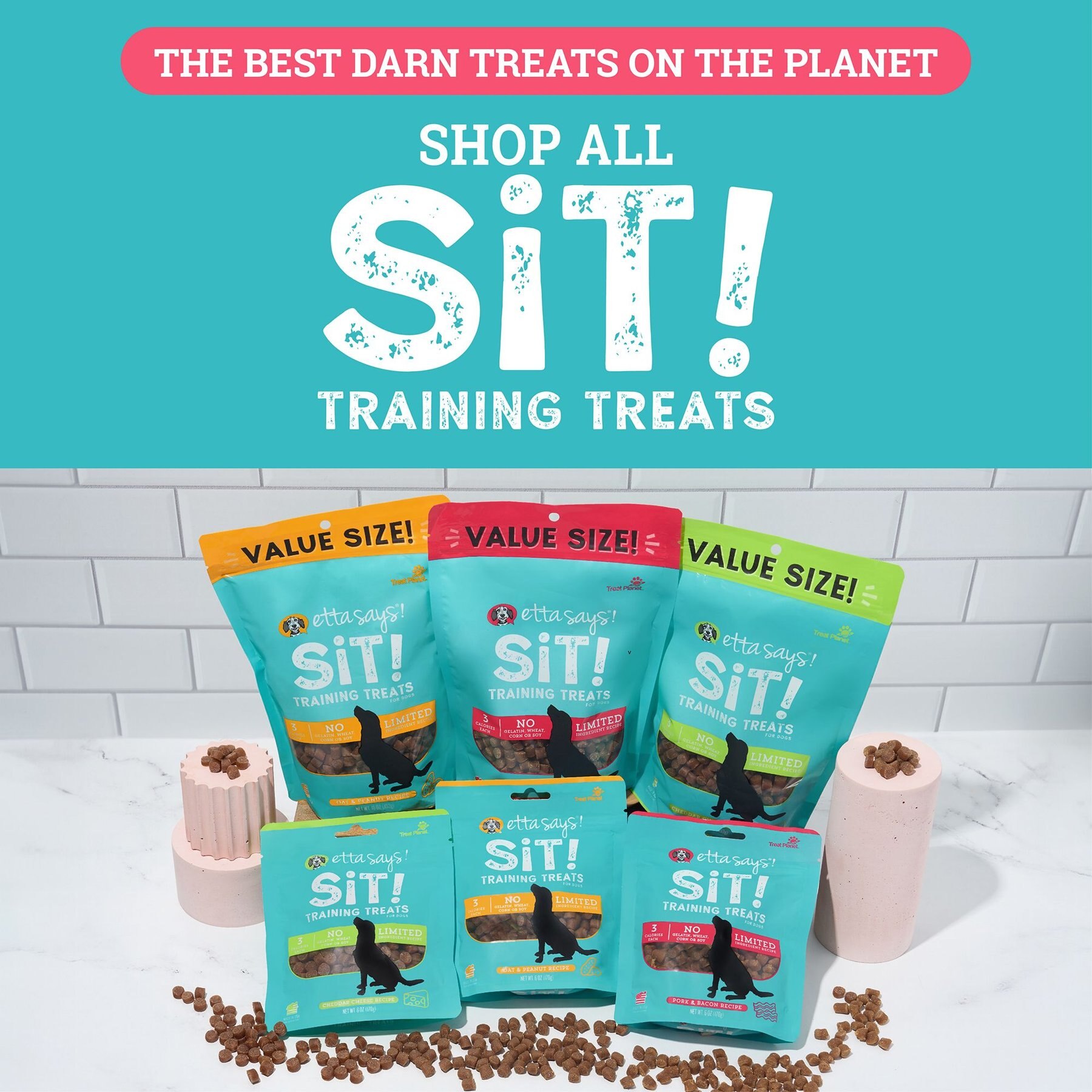 Etta Says! Sit! Training Treats Bacon Recipe Dog Treats, 6-oz bag