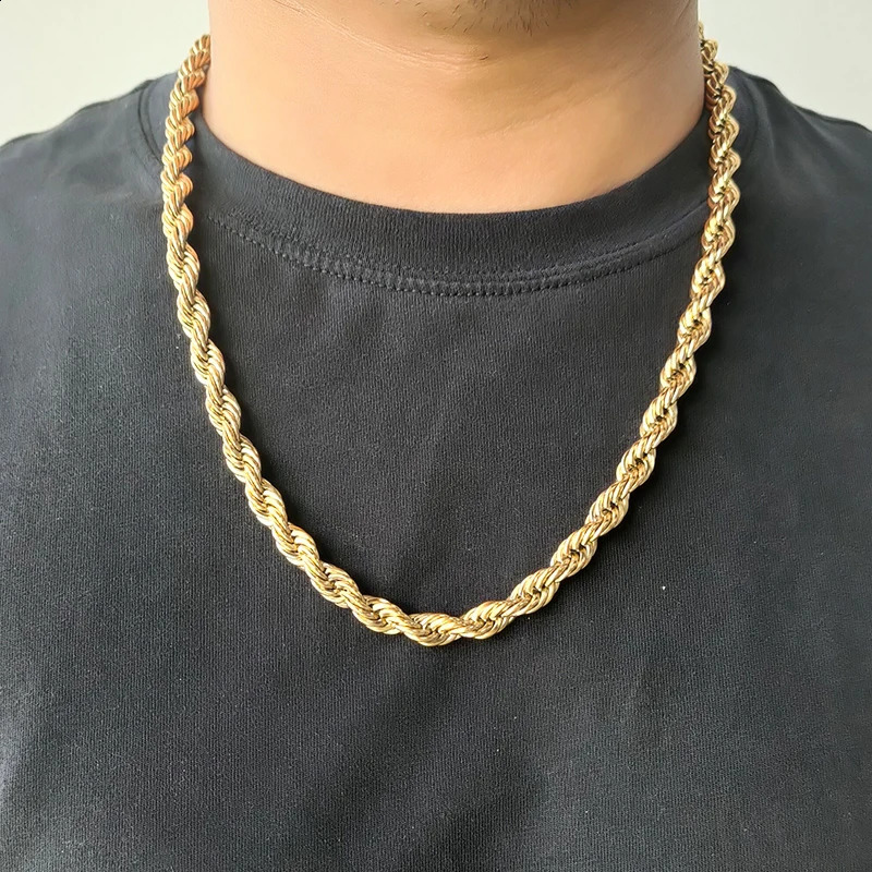 Twisted chain stainless steel long chain necklace mens gold/silver colored mens necklace rope chain jewelry gift wholesale 241121