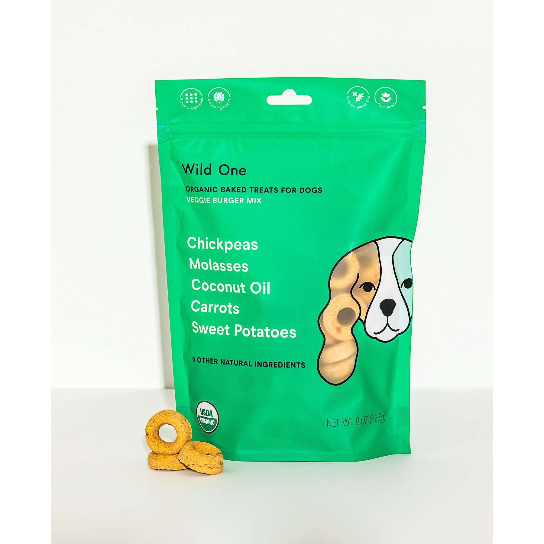 Wild One Organic Veggie Burger Baked Dog Treats, 8-oz bag