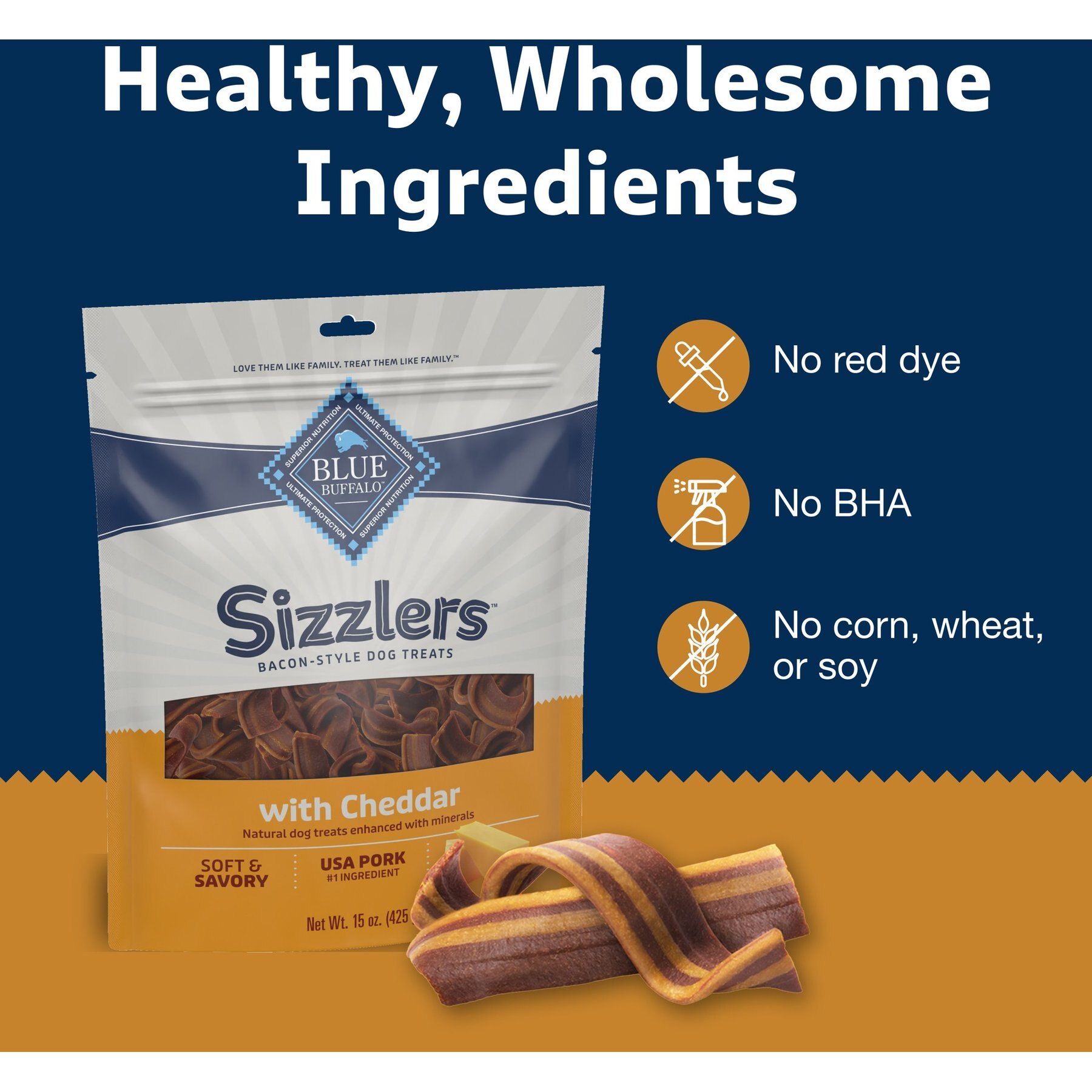 Blue Buffalo Sizzlers with Cheddar Bacon-Style Dog Treats