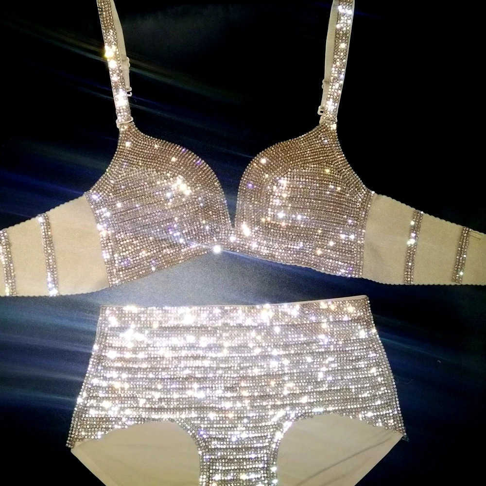 Other Panties NEW Bikini Set Women Bling Diamante Carnival Bra Crop Top Crystal Panties Rave Festival Bikini Set Burning Man Outfit Club Wear L240910