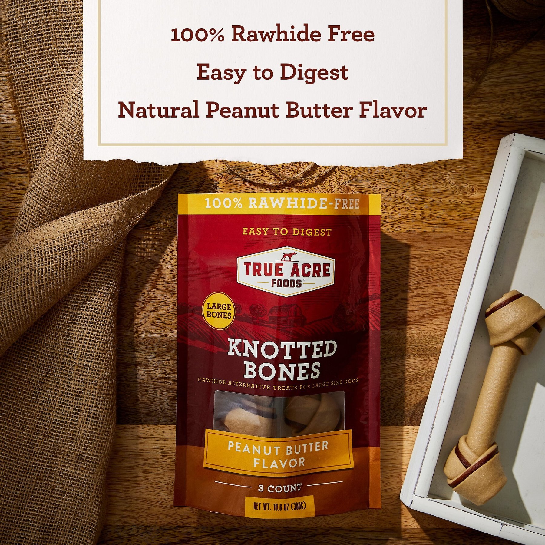 True Acre Foods, Rawhide-Free, Knotted Bones, with Natural Peanut Butter Flavor Dog Treats
