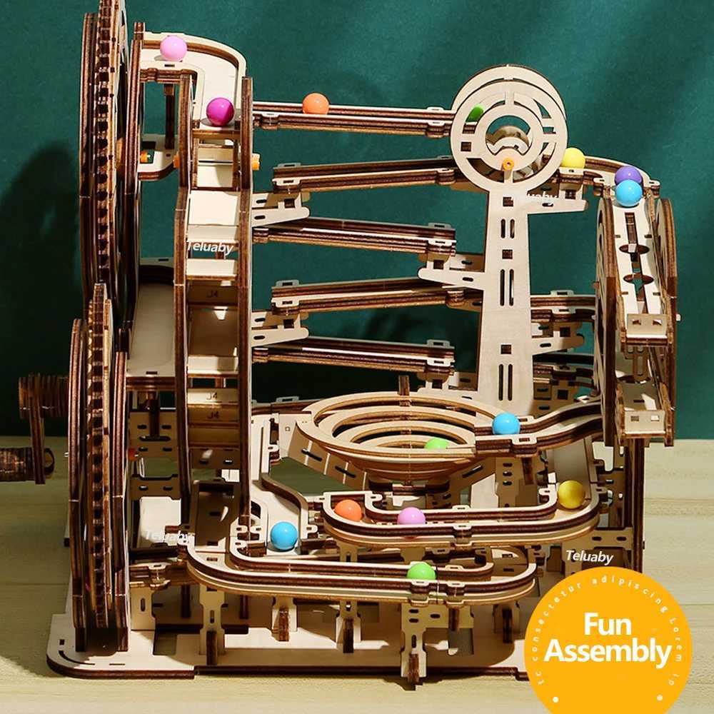 3d Wooden Puzzle Marble Runs Mechanical Puzzles Self Assembly Toy STEAM Educational Toys Model Building Kits for Kids Adult GiftXJ241120