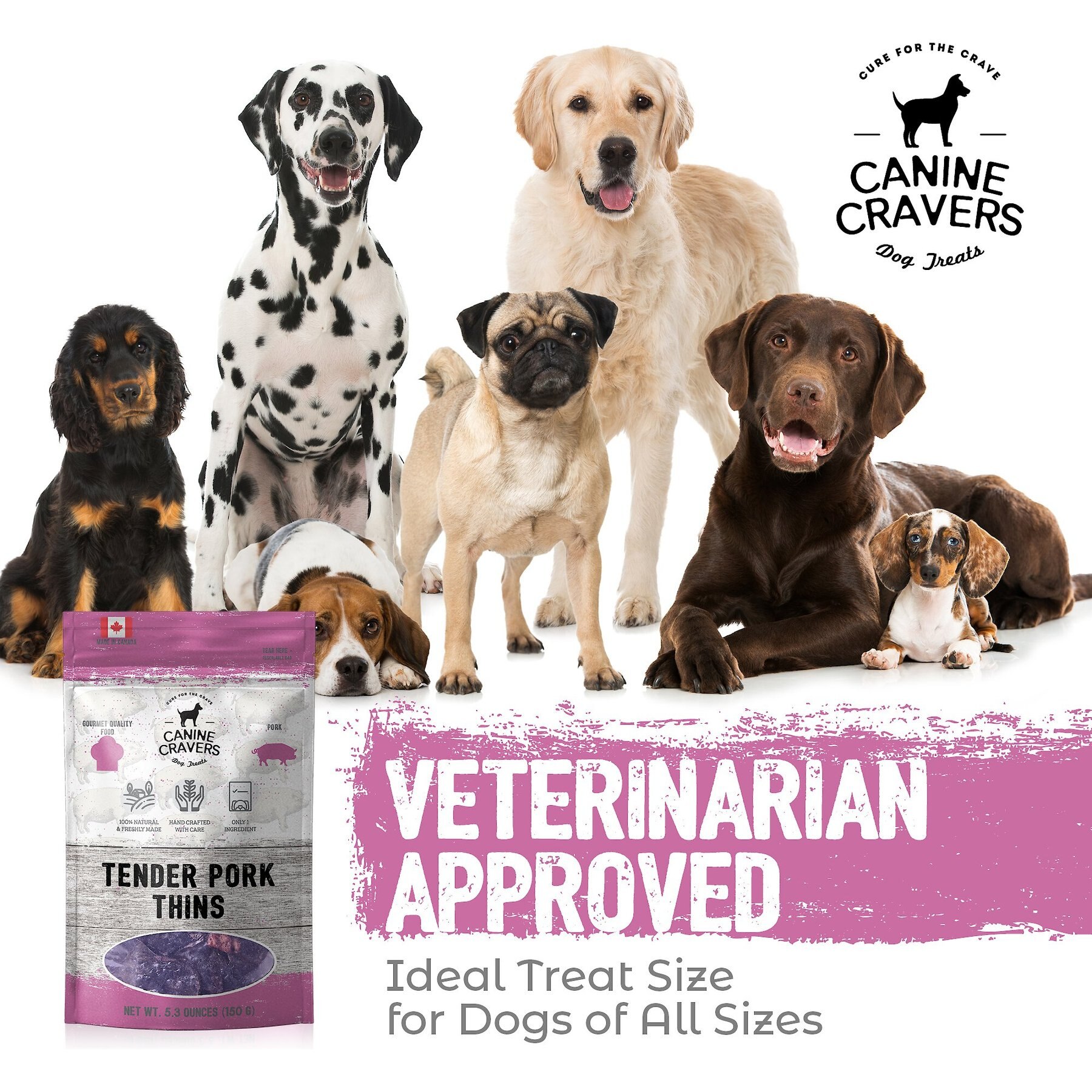 Canine Cravers Tender Pork Thins Dehydrated Dog Treats, 5.3-oz pouch