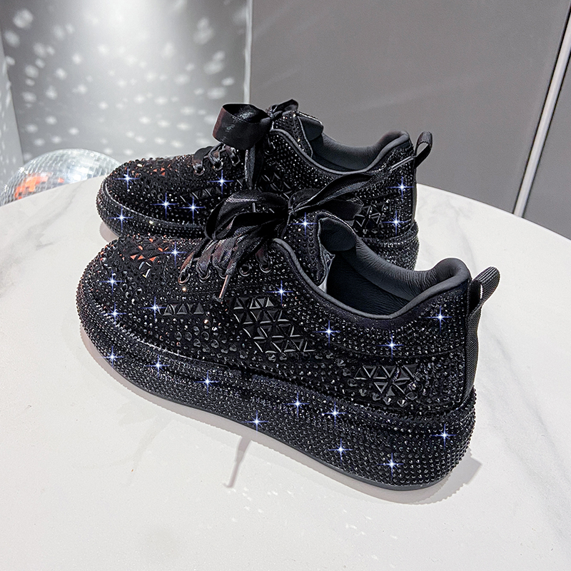 Autumn Water Diamond Thick Bottom Shining Crystal Sports Shoes Luxury Designer Shoes Trendy Casual Flat Shoes High quality sequined casual shoes zapat
