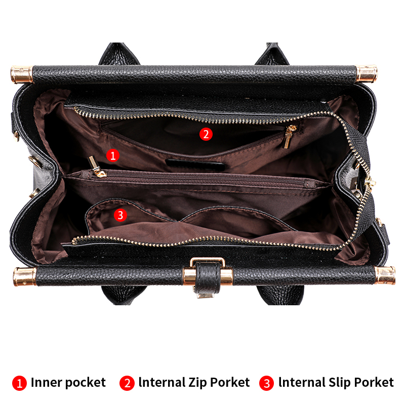 Aidrani Trendy Women's Handbag With Crocodile Pattern On The Surface Black Cowhide Large Bag