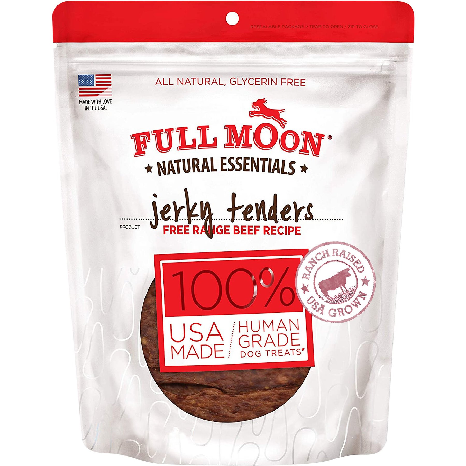 Full Moon Natural Essentials Jerky Tenders Beef Recipe Human-Grade Dog Treats, 24-oz bag