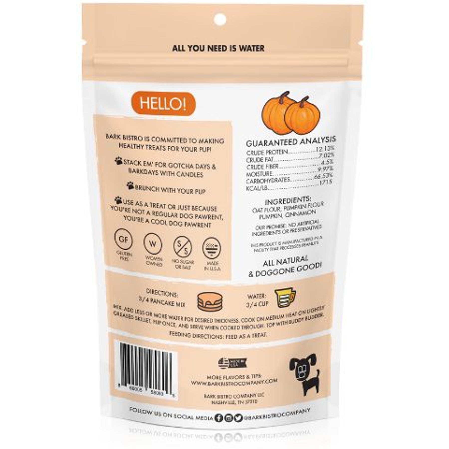 Bark Bistro Company Pooch Pancakes Pumpkin Pup Dog Treat, 14-oz bag