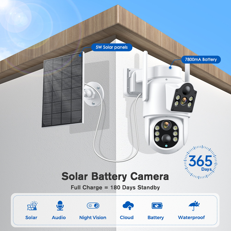 TQ9 4MP Wireless Solar Camera Dual lens WiFi PTZ Camera Outdoor Built-in Battery Video CCTV Surveillance Camera Long Time Standby