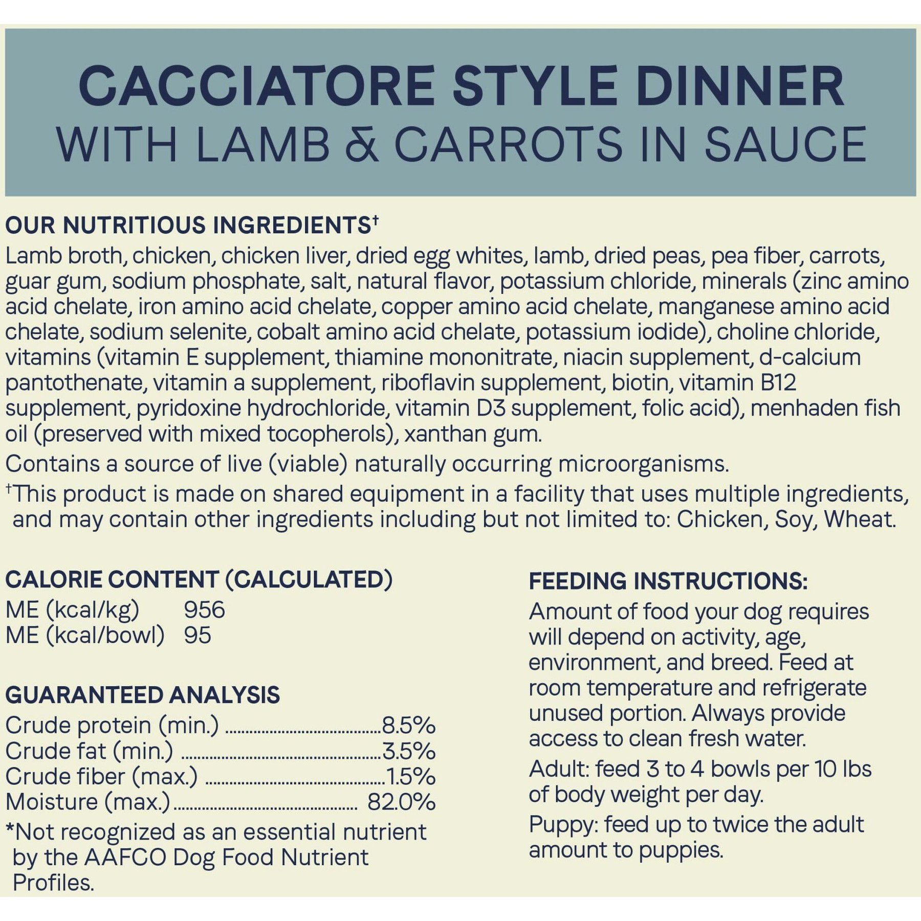 CANIDAE PURE Petite All Stages Small Breed Cacciatore Style Dinner with Lamb & Carrots Wet Dog Food Trays, 3.5-oz, case of 12