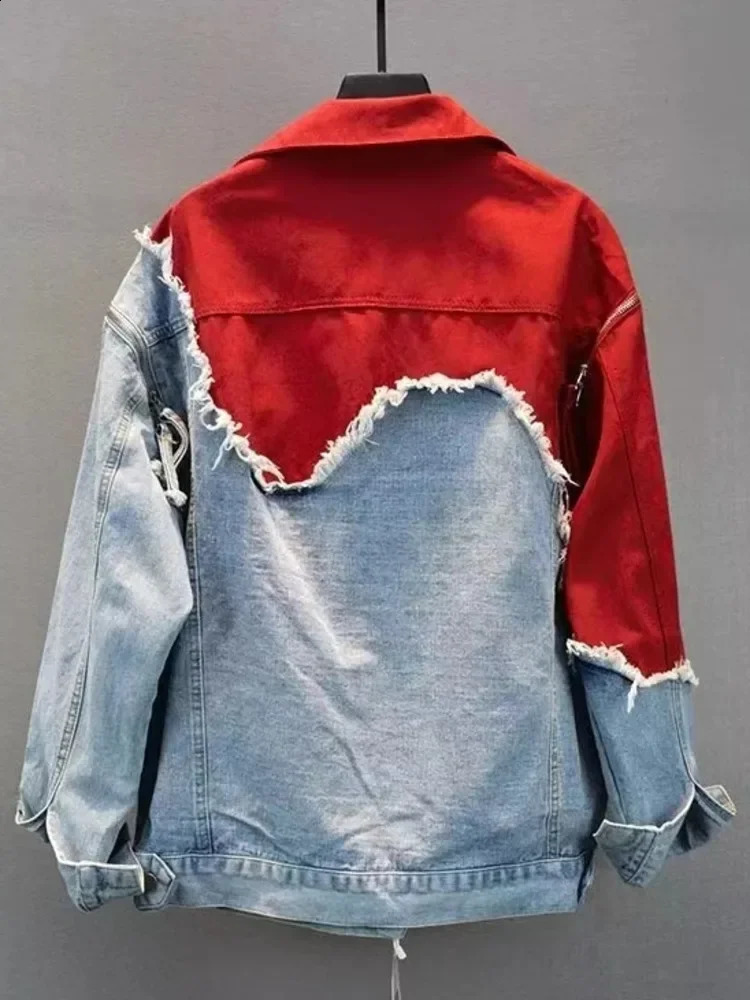 In the spring of South Korea will produce two BF wind tunnels with loose contrasting color stitching a thick edged denim jacket and womens fashion 241