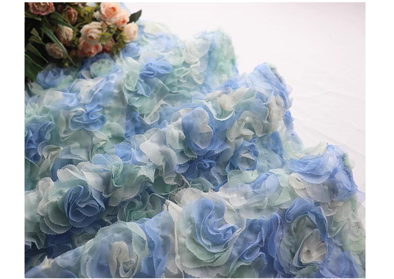 Womens new ball gauze elastic waist blue rose luxury dress long desinger skirt SL