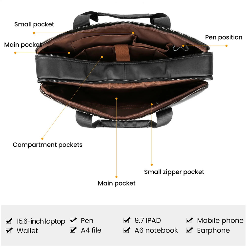 2025S New Free Shipping Designer Bag JOYIR Leather Briefcase 15.6-inch Laptop Mens Office Business Shoulder Messenger Bag Handbag