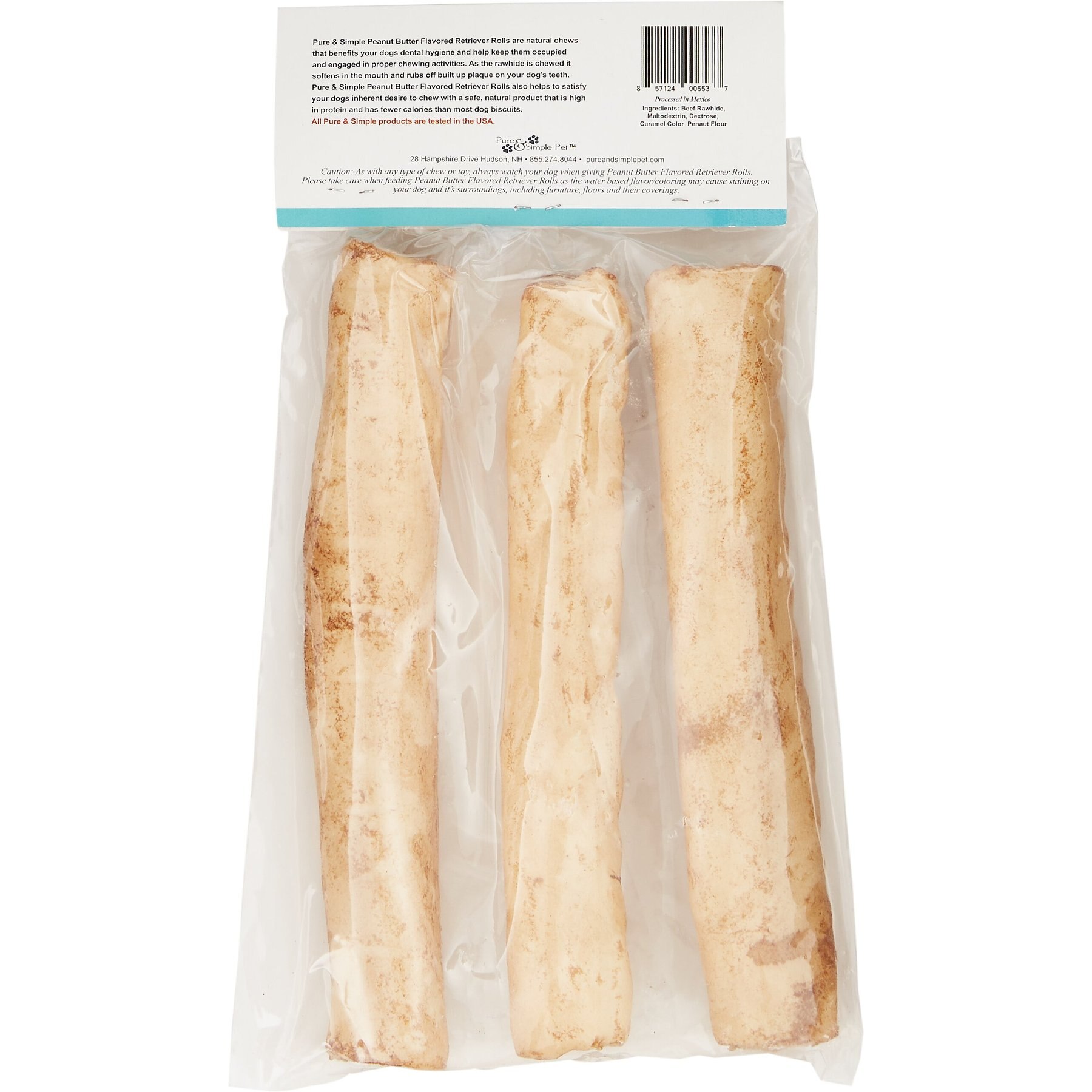 Pure & Simple Pet Peanut Butter Flavored Rawhide Retriever Roll Dog Treat, Large