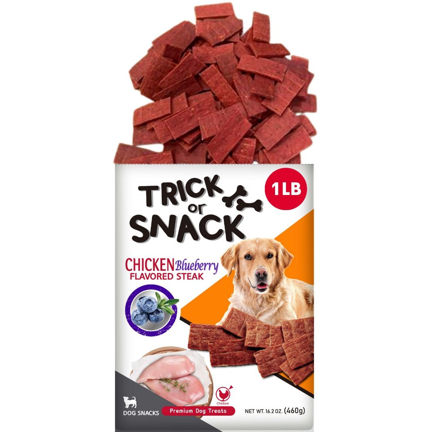 Trick or Snack Chicken & Blueberry Flavored Steak Dog Treats, 1-lb bag