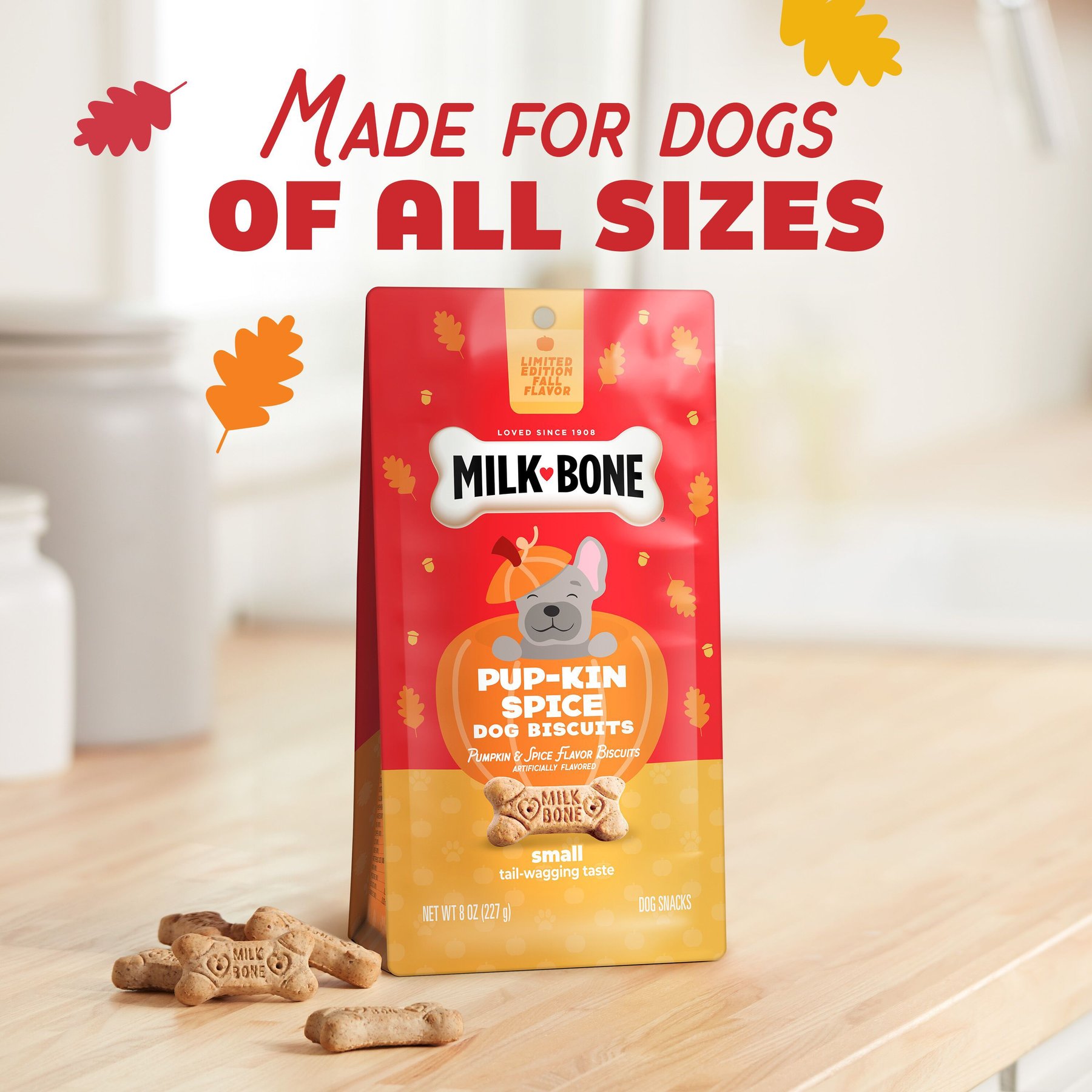 Milk-Bone Pup-kin Spice Artificial Pumpkin & Spice Flavor Biscuits Dog Treats, Small, 8-oz bag