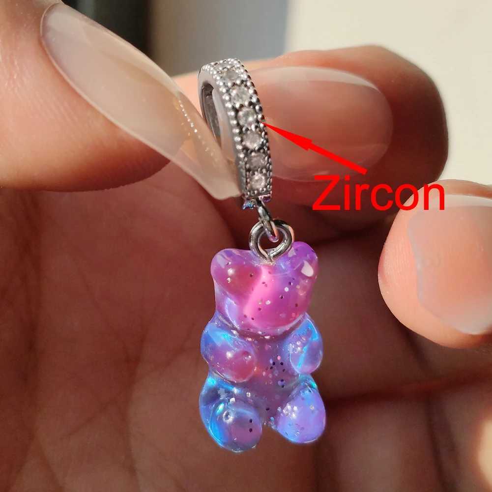 Pendant Necklaces 2021 New Shiny Gradient Gummy Bear Glass Beaded Necklace For Women Girl Silver Color CZ Bears Pendant String Beads Jewelry Gifts Y24