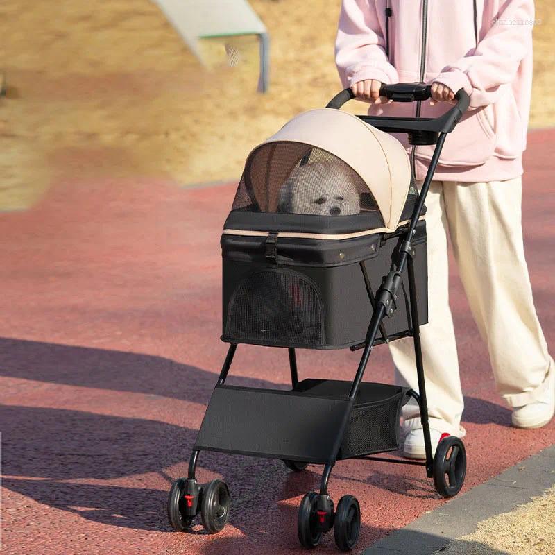Dog Carrier Pet Stroller Foldable Walking Cat With Storage Basket Collapsible Puppy Jogging Cart For Daily Supplies