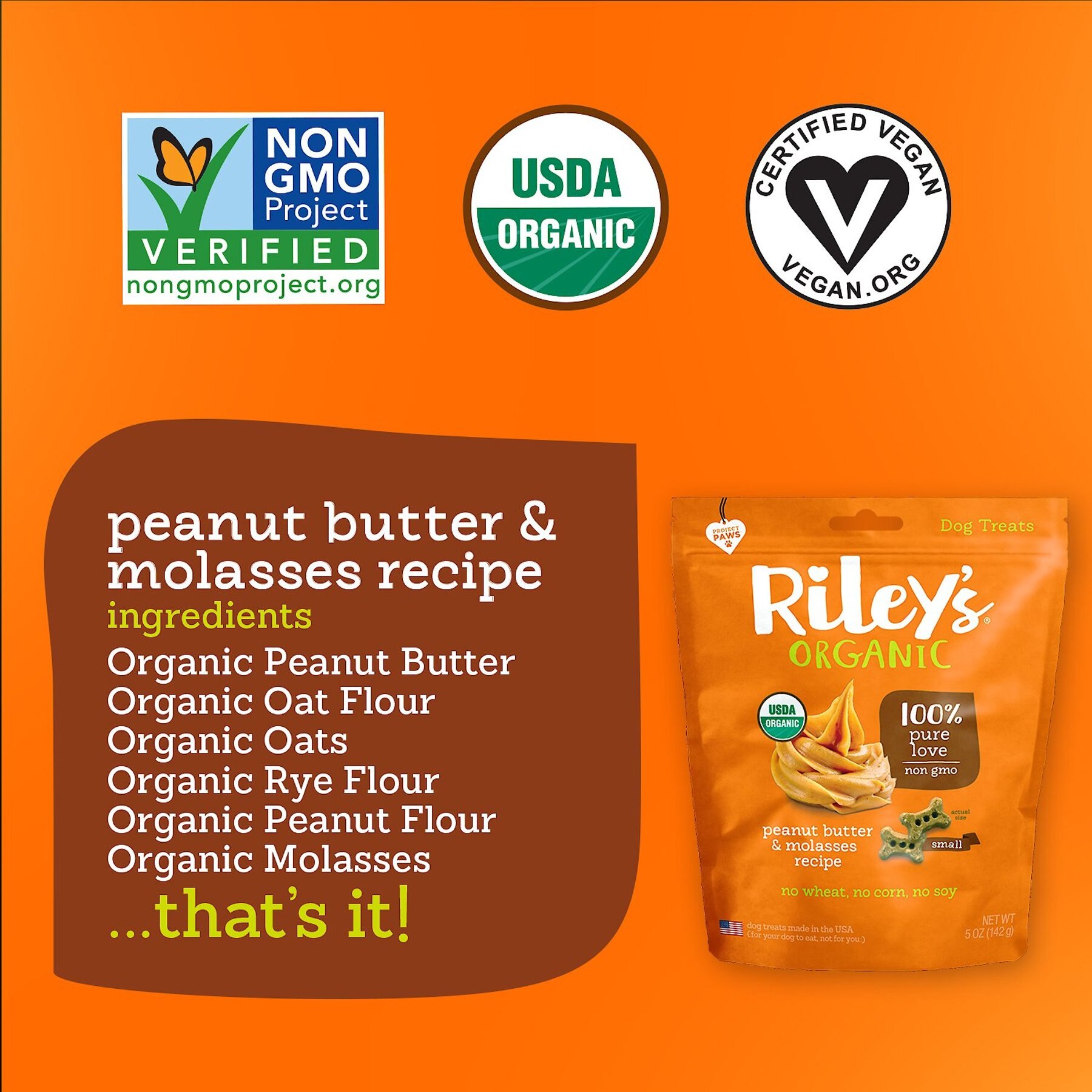 Riley's Peanut Butter & Molasses Recipe Biscuit Dog Treat, 5-oz bag, Small
