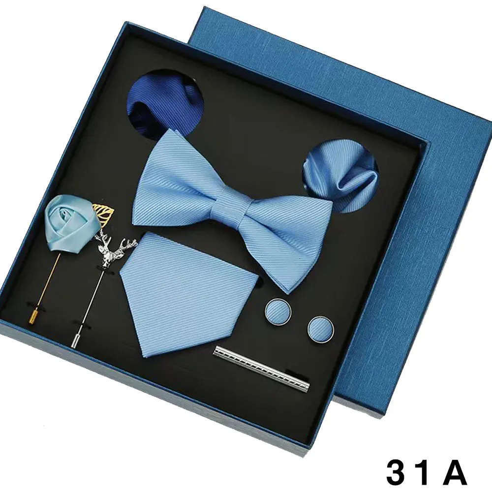 Bow Tie Mens Tie Gift Set Peach Pink Wedding Ties For Men Necktie Bowtie Silk Set Brooches Cufflinks Tie Clip Suits For Husband 240412